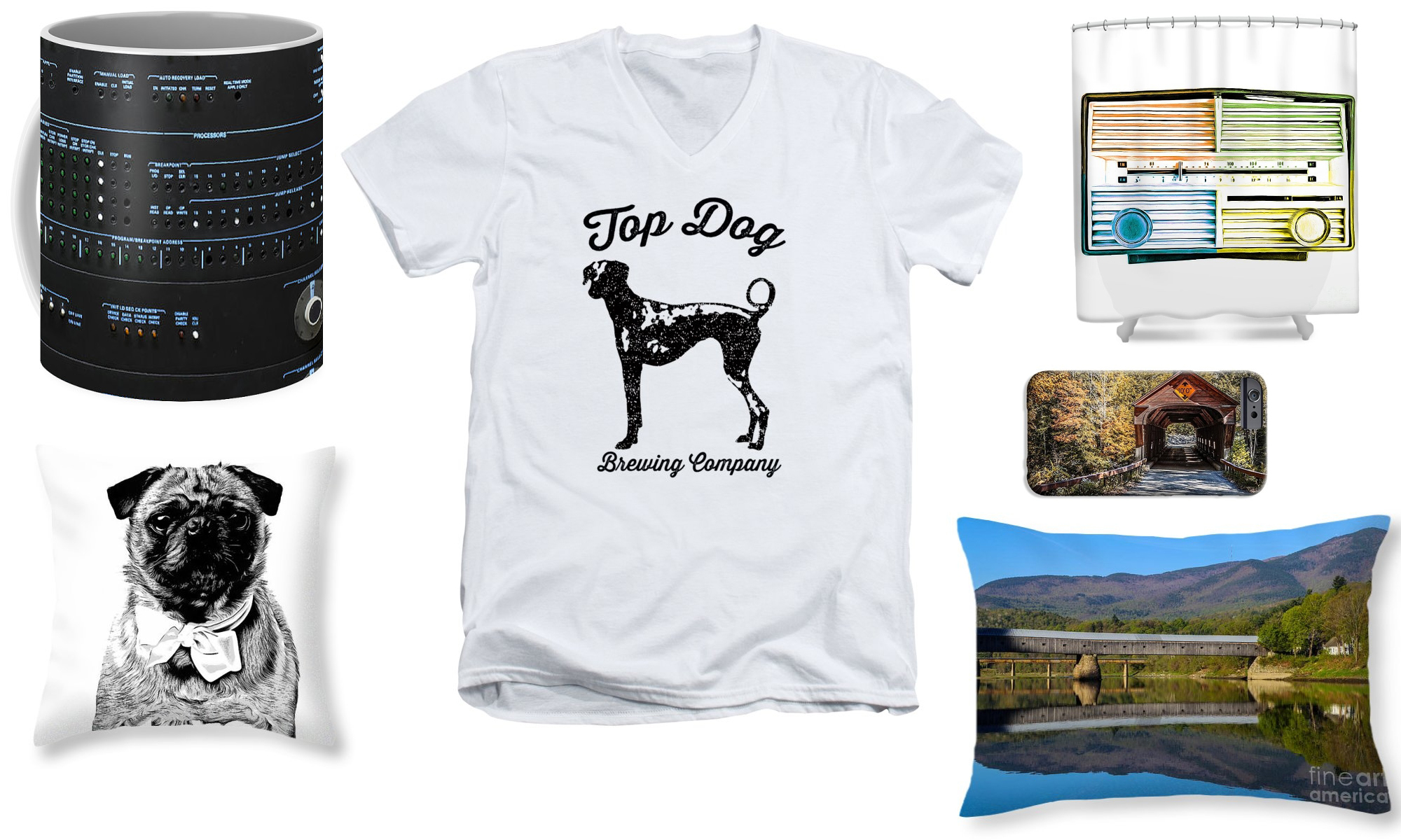 T-shirts, phone cases, tote bags, throw pillows, shower curtains and more!