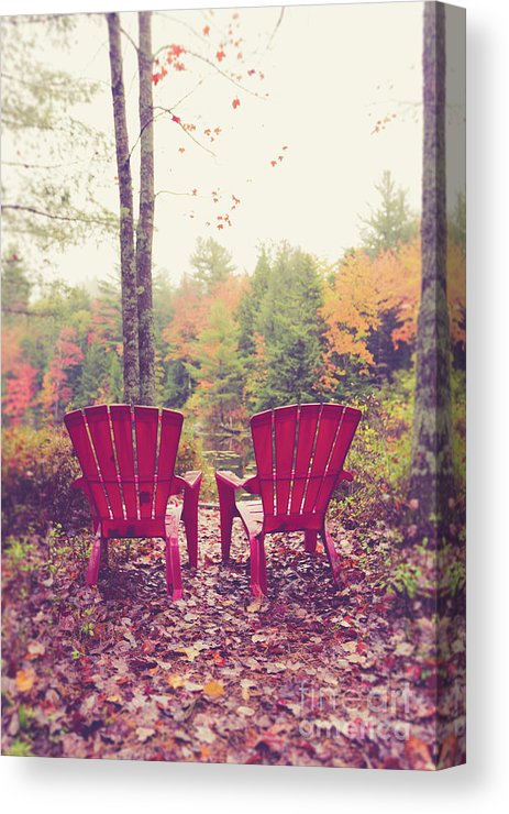 Red Chairs by the Pond by Edward M. Fielding