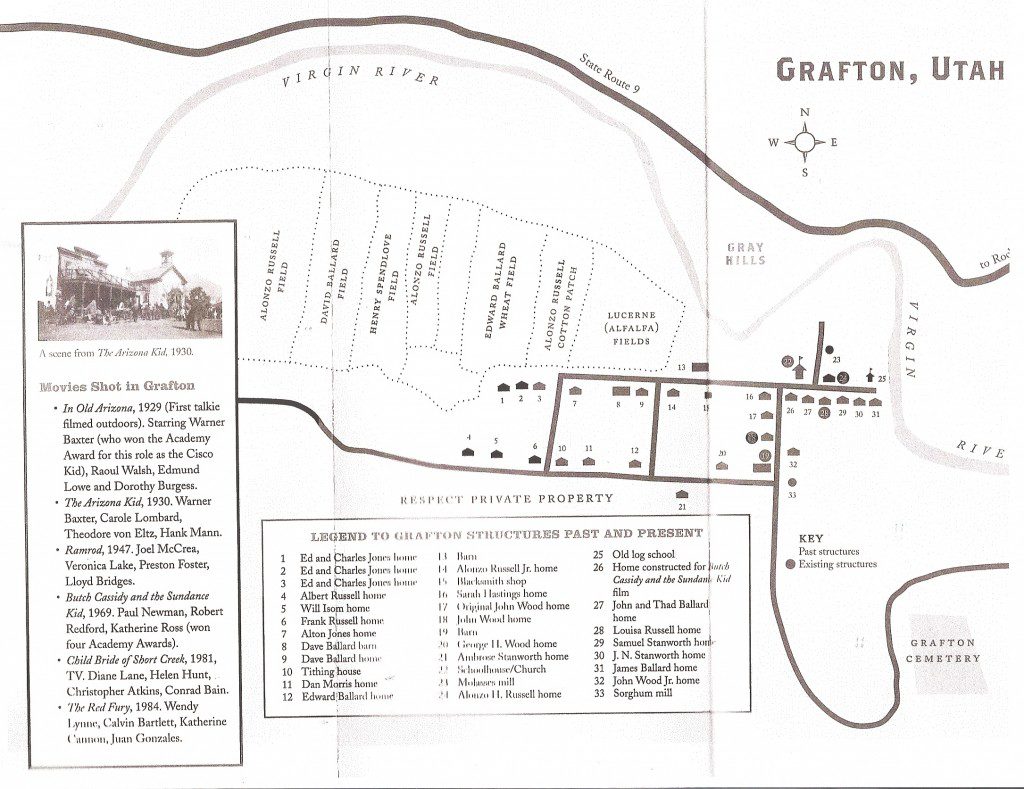 Map of Former and Present Buildings in the Grafton Ghost Town