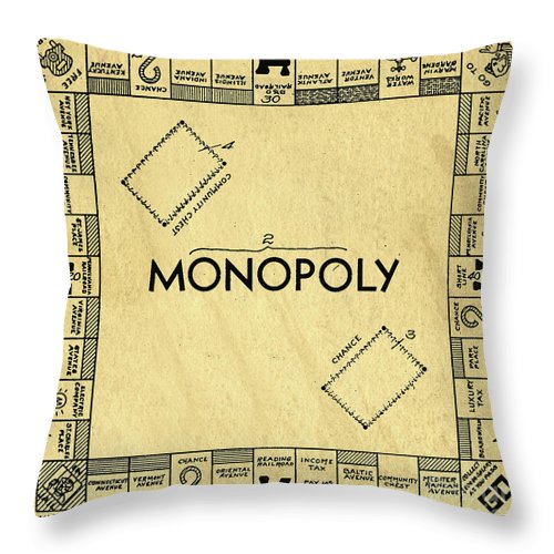 Original Patent for the Board Game Monopoly on a Throw Pillow