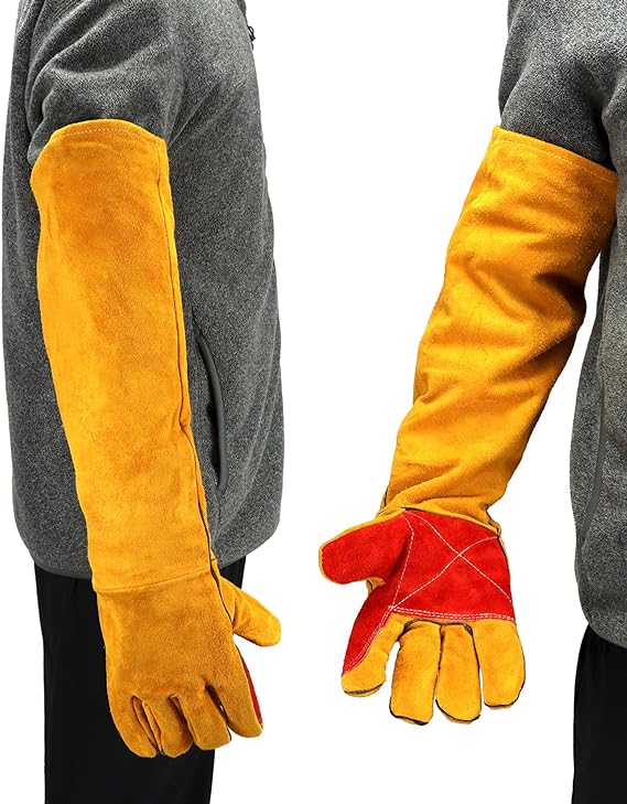 Long gloves for working with woodstoves safely